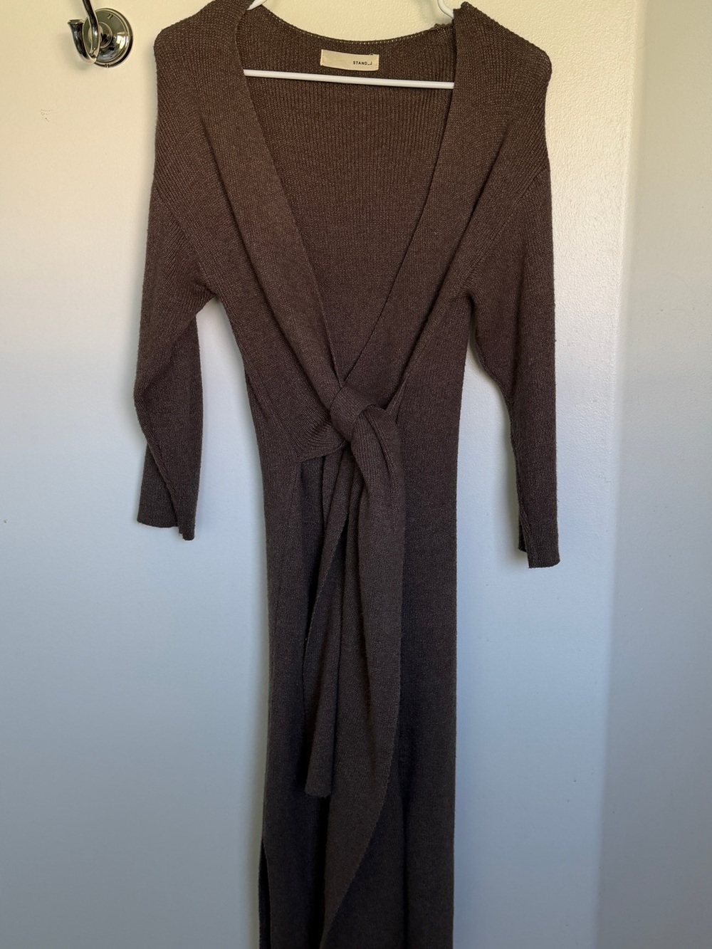 Nothing Fits But (Maternity) Brown Knit Wrap Dress with Front Tie